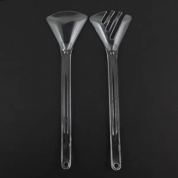 Set Of 2 Unbranded/Unmarked Clear Plastic Salad Servers Kitchen Utensil 12" Long