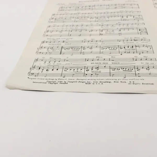 Vintage 1945 Remember When Sheet Music by Mickey Addy & Buck Ram 