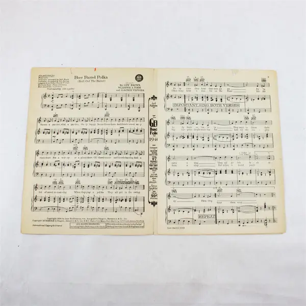 Vintage 1939 Sheet Music Beer Barrel Polka (Roll Out the Barrel) Lew Brown 