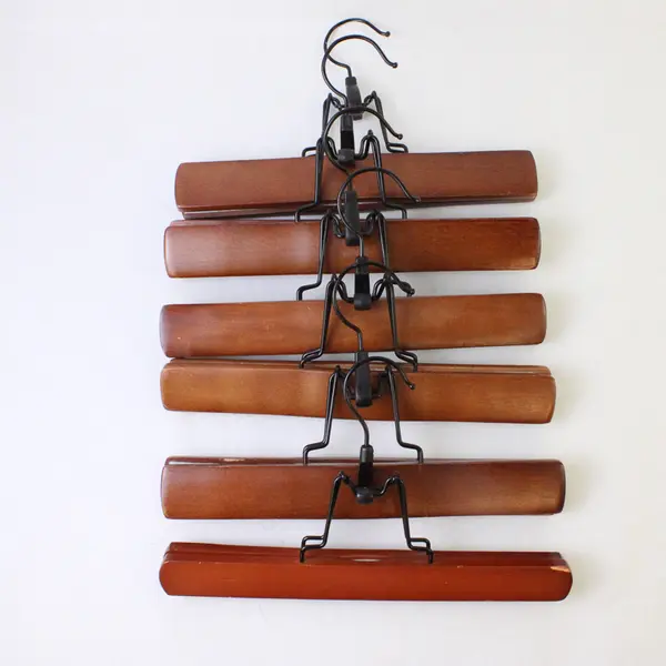 Mixed Lot of 6 Brown Wooden Clamp Hangers