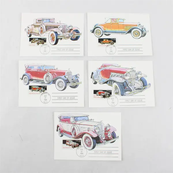 Lot Of 5 US FDC Postcards Classic Cars Aug 25 1988 First Day Issue