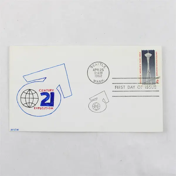 Century 21 Exposition Seattle Apr 25 1962 Space Needle FDC Hand Drawn Logo 