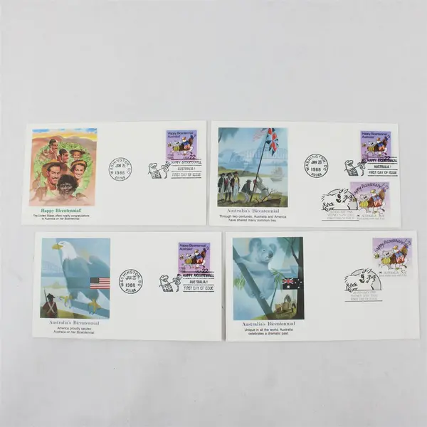 Lot Of 4 US Happy Bicentennial Australia Stamp FDC 1988 Fleetwood 