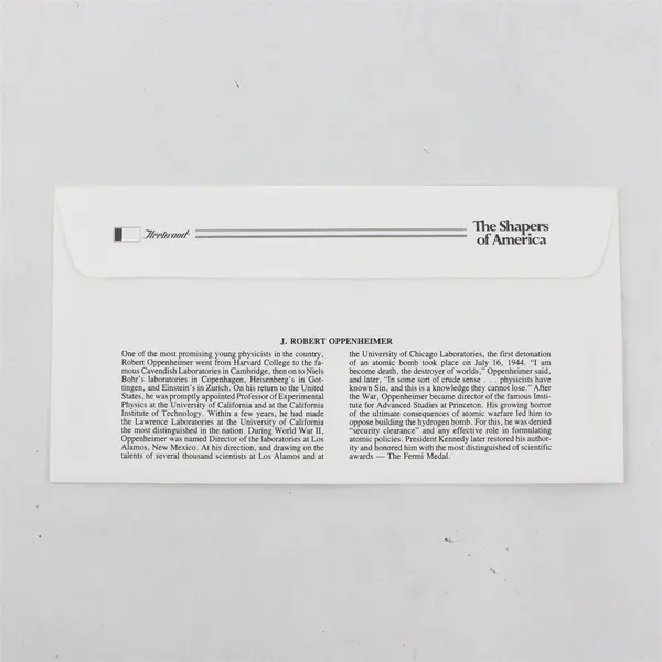 J Robert Oppenheimer 1988 Commemorative Cover Fleetwood Shapers Of America