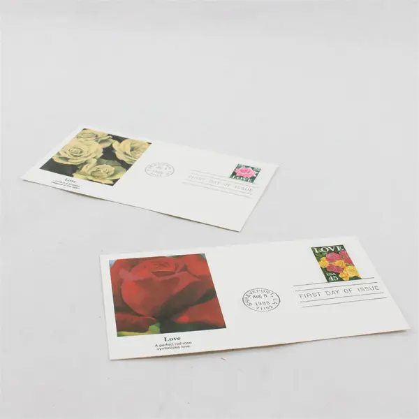 Lot Of 2 US Love Rose Stamps 1988 FDC Fleetwood Cachet 