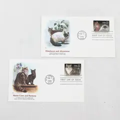 Lot Of 2 Cats Feb 5 1988 FDC Maine Coon/Burmese Himalayan/Abyssinian Stamps