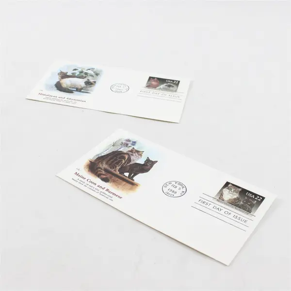 Lot Of 2 Cats Feb 5 1988 FDC Maine Coon/Burmese Himalayan/Abyssinian Stamps
