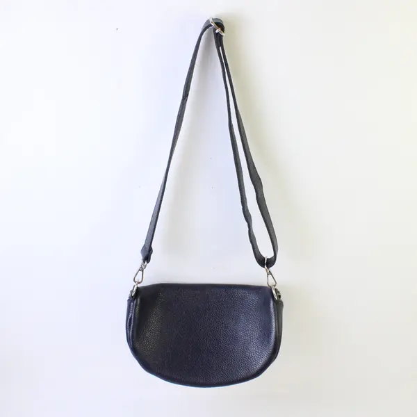 Small Black Leather Crossbody Purse, Zippered Top