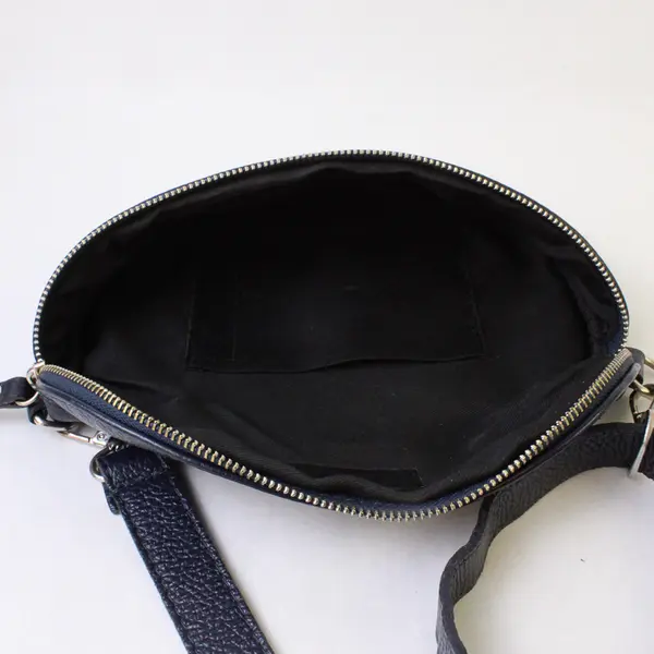 Small Black Leather Crossbody Purse, Zippered Top