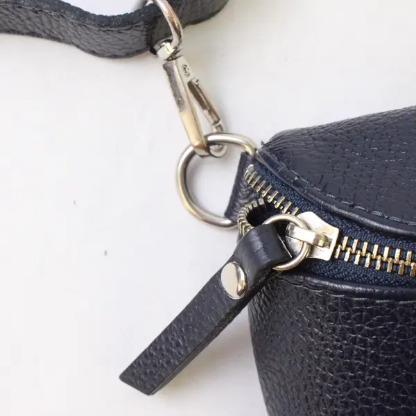 Small Black Leather Crossbody Purse, Zippered Top