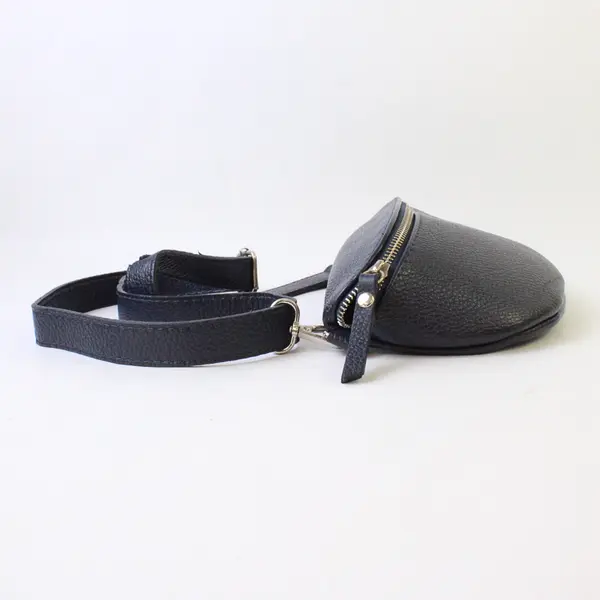Small Black Leather Crossbody Purse, Zippered Top