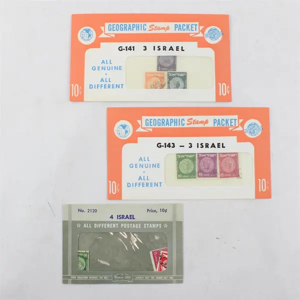 Lot Of 3 Vintage Israel Stamp Packets (10 Stamps Total) Coin Stamps