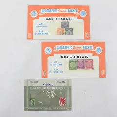 Lot Of 3 Vintage Israel Stamp Packets (10 Stamps Total) Coin Stamps
