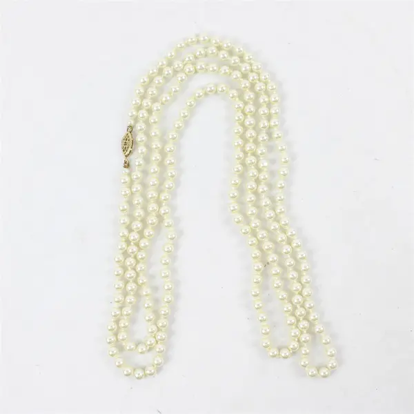 Vintage Faux Pearl Necklace 29" Knotted 8mm Cream Long Strand Classic