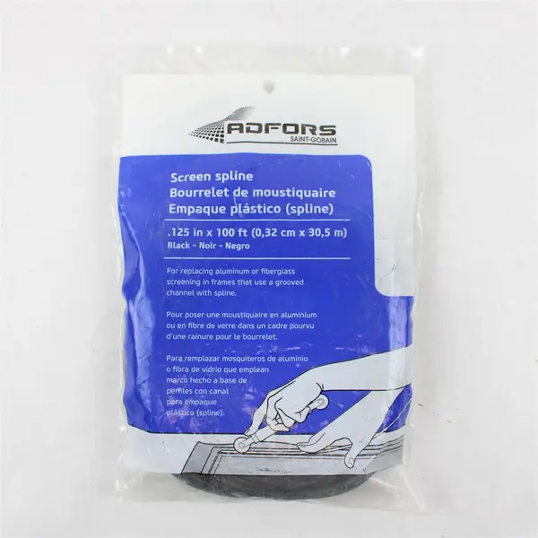 ADFORS 1/8" x 100ft Black Vinyl Screen Spline - New