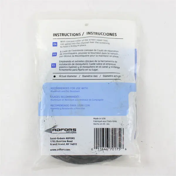 ADFORS 1/8" x 100ft Black Vinyl Screen Spline - New