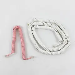 Lot of 2 Vintage Extendable Coiled Handset Cords Pink & White