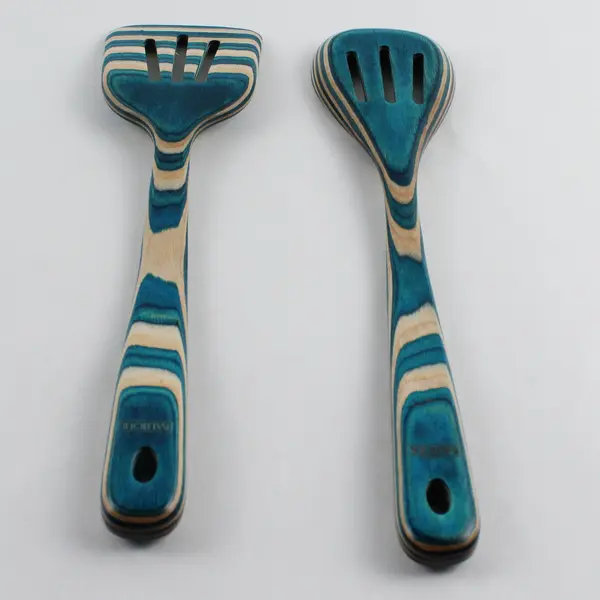 Lot Of 2 Baltique Mykonos Collection Blue Wooden Slotted Spoon/Spatula Utensils