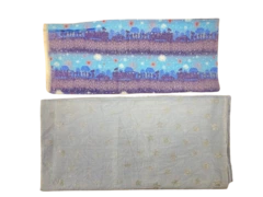Lot of 2 Fabric Pieces Blue White Glitter Stars Fireworks Parade Denim Craft Sew
