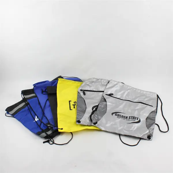 Lot of 7 Assorted Drawstring Backpacks Church Camp College Graphics