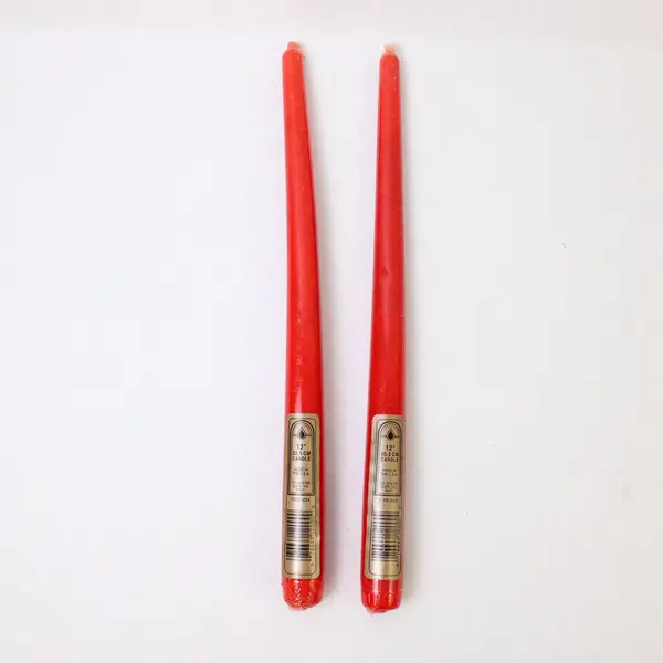 Set of 2 Victory Candles 12" Red Taper Candles Slim New Slightly Warped