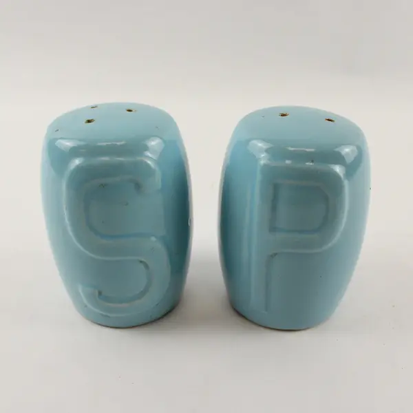 Vintage Light Blue Ceramic Salt and Pepper Shakers