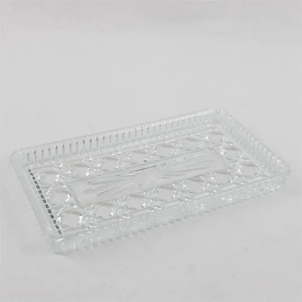 Vintage Federal Glass Winston Button Rectangular Vanity Trinket Tray Clear