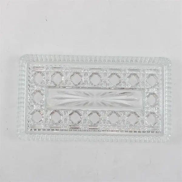 Vintage Federal Glass Winston Button Rectangular Vanity Trinket Tray Clear