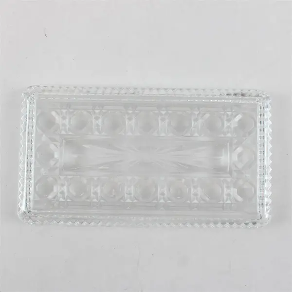 Vintage Federal Glass Winston Button Rectangular Vanity Trinket Tray Clear