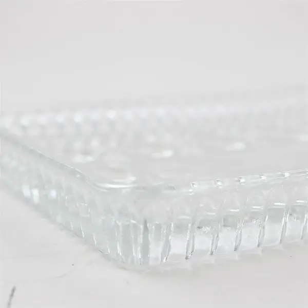 Vintage Federal Glass Winston Button Rectangular Vanity Trinket Tray Clear