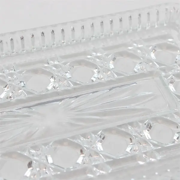 Vintage Federal Glass Winston Button Rectangular Vanity Trinket Tray Clear