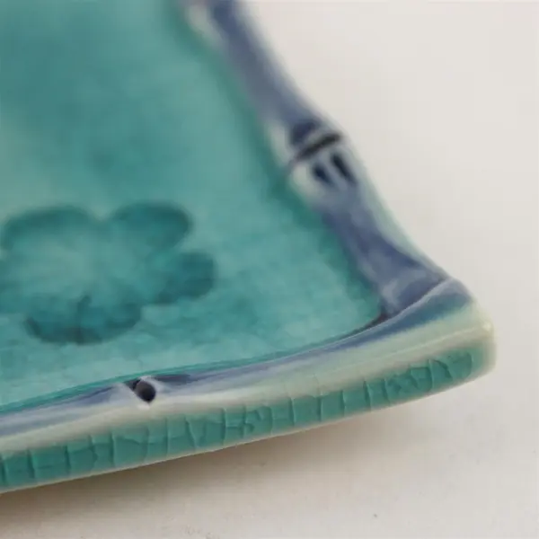 Handmade Unmarked Teal Blue Ceramic Square Decorative Trinket Dish/Tray 4.75"