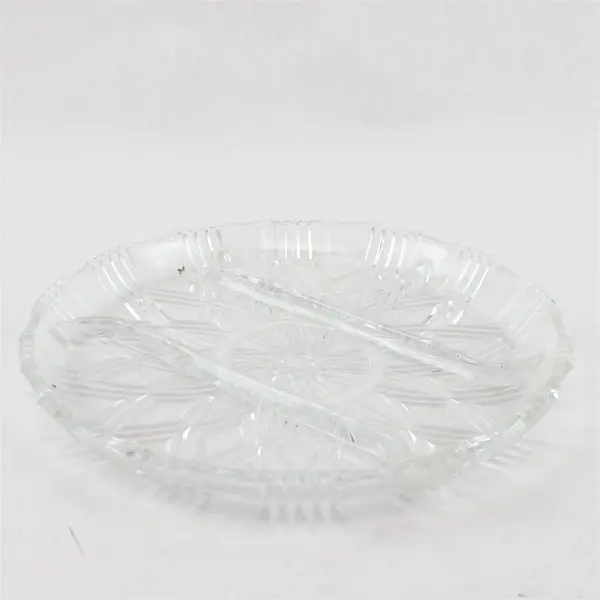 Vintage Cut Glass Divided Round Serving Platter Tray 10.25in