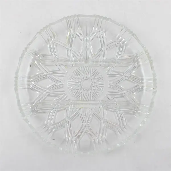 Vintage Cut Glass Divided Round Serving Platter Tray 10.25in
