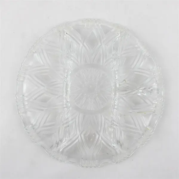 Vintage Cut Glass Divided Round Serving Platter Tray 10.25in
