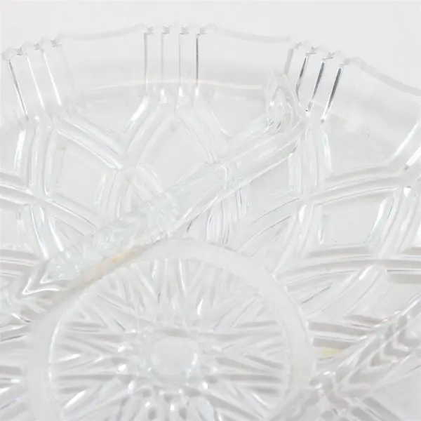 Vintage Cut Glass Divided Round Serving Platter Tray 10.25in