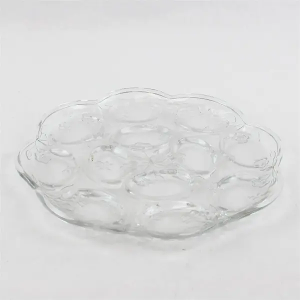 Vintage Anchor Hocking Savannah Deviled Egg Plate 10in Clear Floral USA