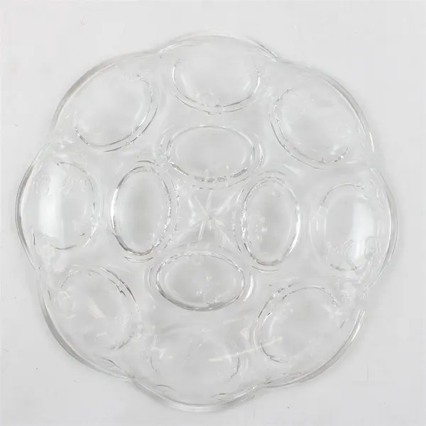 Vintage Anchor Hocking Savannah Deviled Egg Plate 10in Clear Floral USA