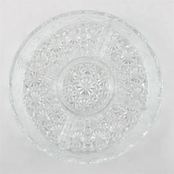 Vintage Daisy Button Glass Relish Tray 5-Section Divided Scalloped 10in