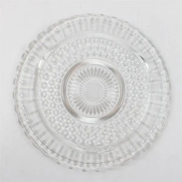 Federal Glass 2889 Footed Cake Plate 11.5" Dot Panel Sunburst Vintage Clear