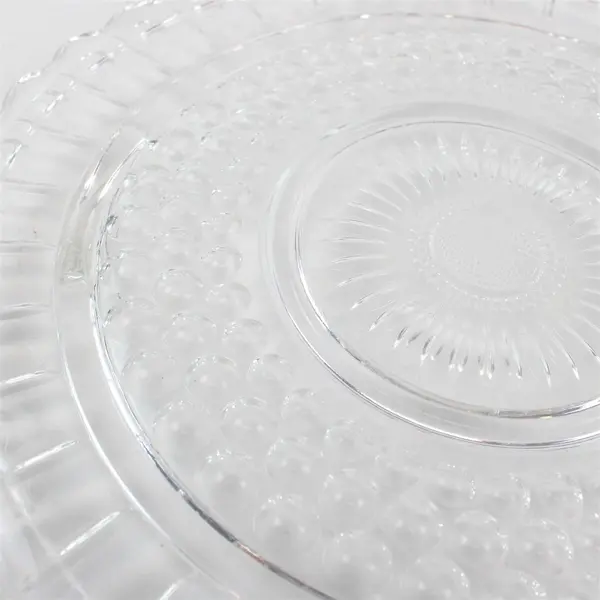 Federal Glass 2889 Footed Cake Plate 11.5" Dot Panel Sunburst Vintage Clear