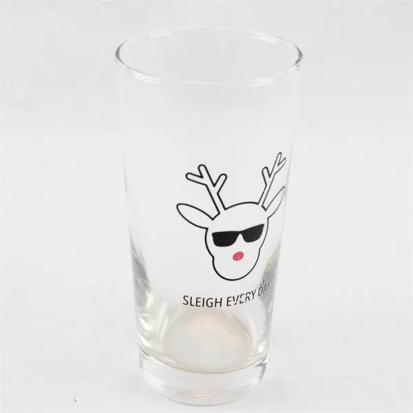 Lot of 2 Christmas Glass Tumblers Santa & Rudolph Holiday Drinkware