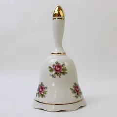 Towle Fine Bone China Hand Bell Pink Floral 22K Gold Trim Collectible