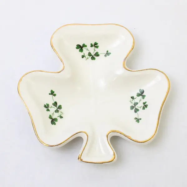 Vintage Carrigaline Pottery Co. White Clover Trinket Box Gold Trim