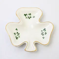 Vintage Carrigaline Pottery Co. White Clover Trinket Box Gold Trim