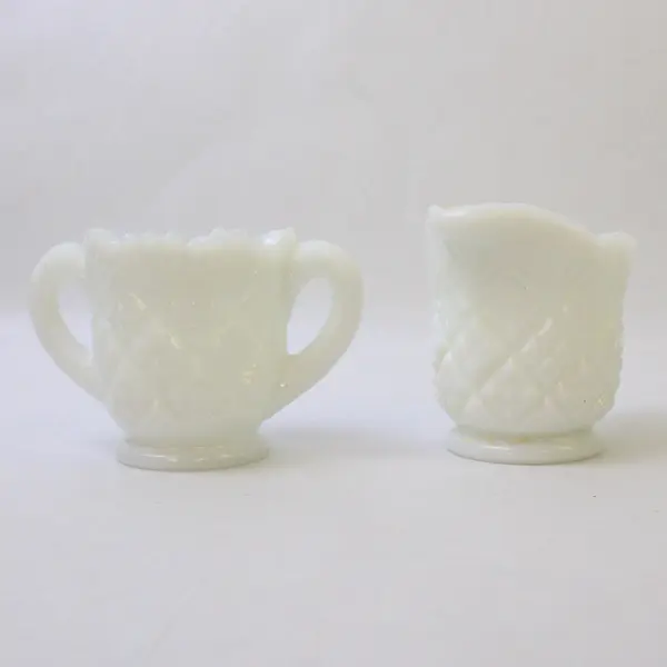Vintage Miniature Westmoreland White Milk Glass Creamer and Open Sugar Set
