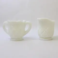 Vintage Miniature Westmoreland White Milk Glass Creamer and Open Sugar Set