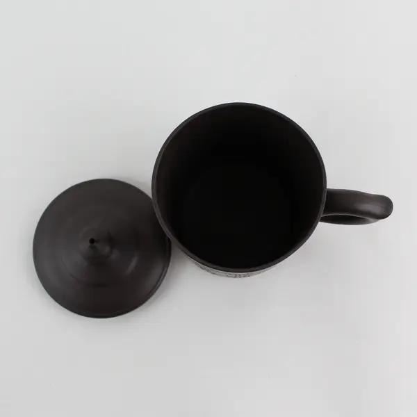 Chinese Engraved Brown  Clay Tea/Coffee Cup Mug With  Lid