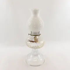 Vintage Clear Base White Milk Glass Hobnail Hurricane Kerosene Oil Lamp