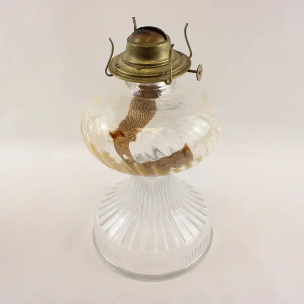 Vintage Clear Base White Milk Glass Hobnail Hurricane Kerosene Oil Lamp